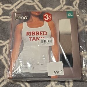 Felina Ribbed Tank Top 3-Pack - White and Tan